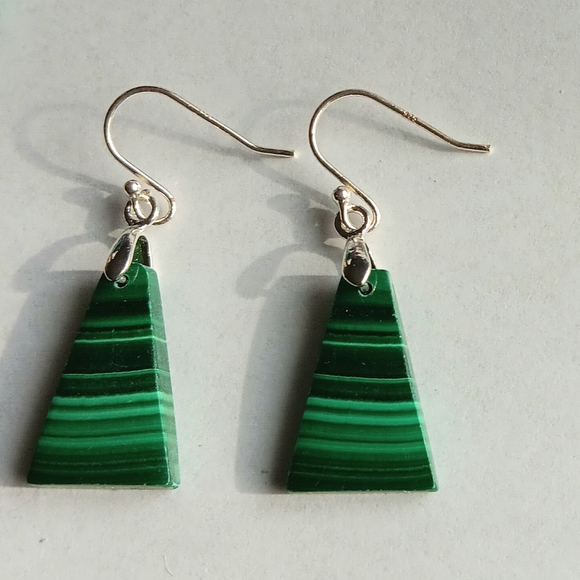 Hand Crafted Jewelry - Malachite Gemstone Earrings with 925 Sterling Silver Findings